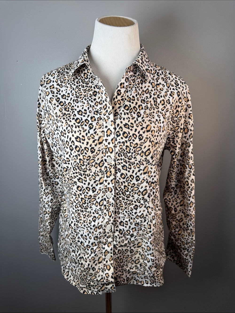 Women’s Leopard Print Button-Up Shirt in Cream and Brown